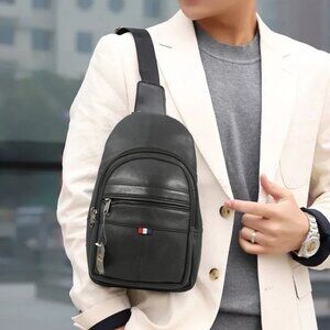 Men's Sling Backpack Genuine Leather Chest Bag Crossbody Bag Shoulder Bag
